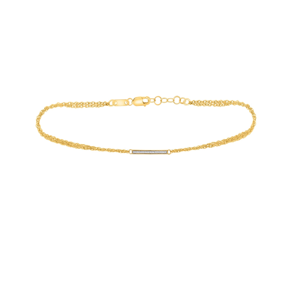 10K Yellow Gold Womens Round Diamond Single Row Bar Fashion Bracelet 1/20 Cttw