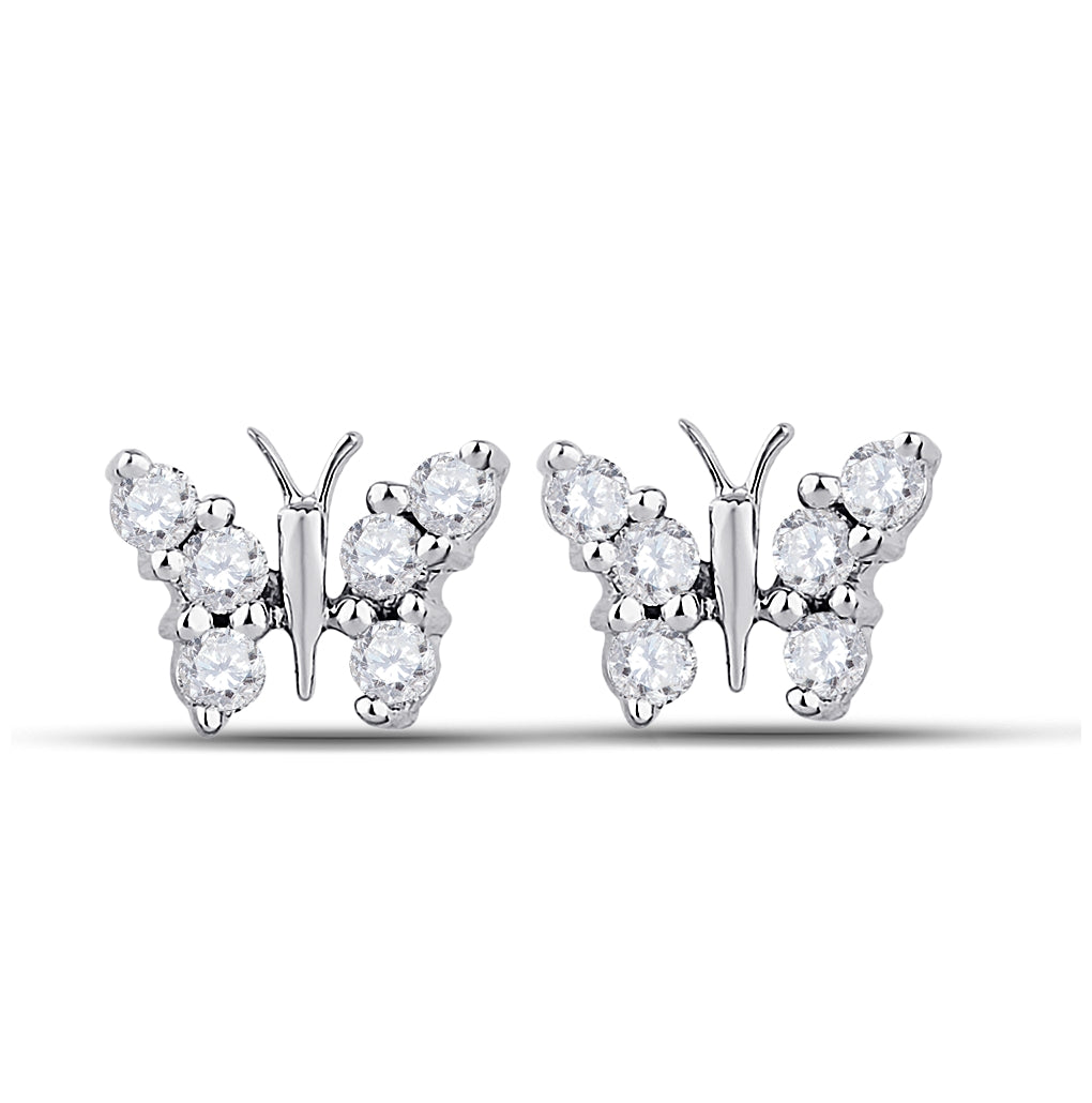 10K White Gold Womens Round Diamond Butterfly Earrings 1/5 Cttw, Length: 0.2 In, Width: 0.26 In