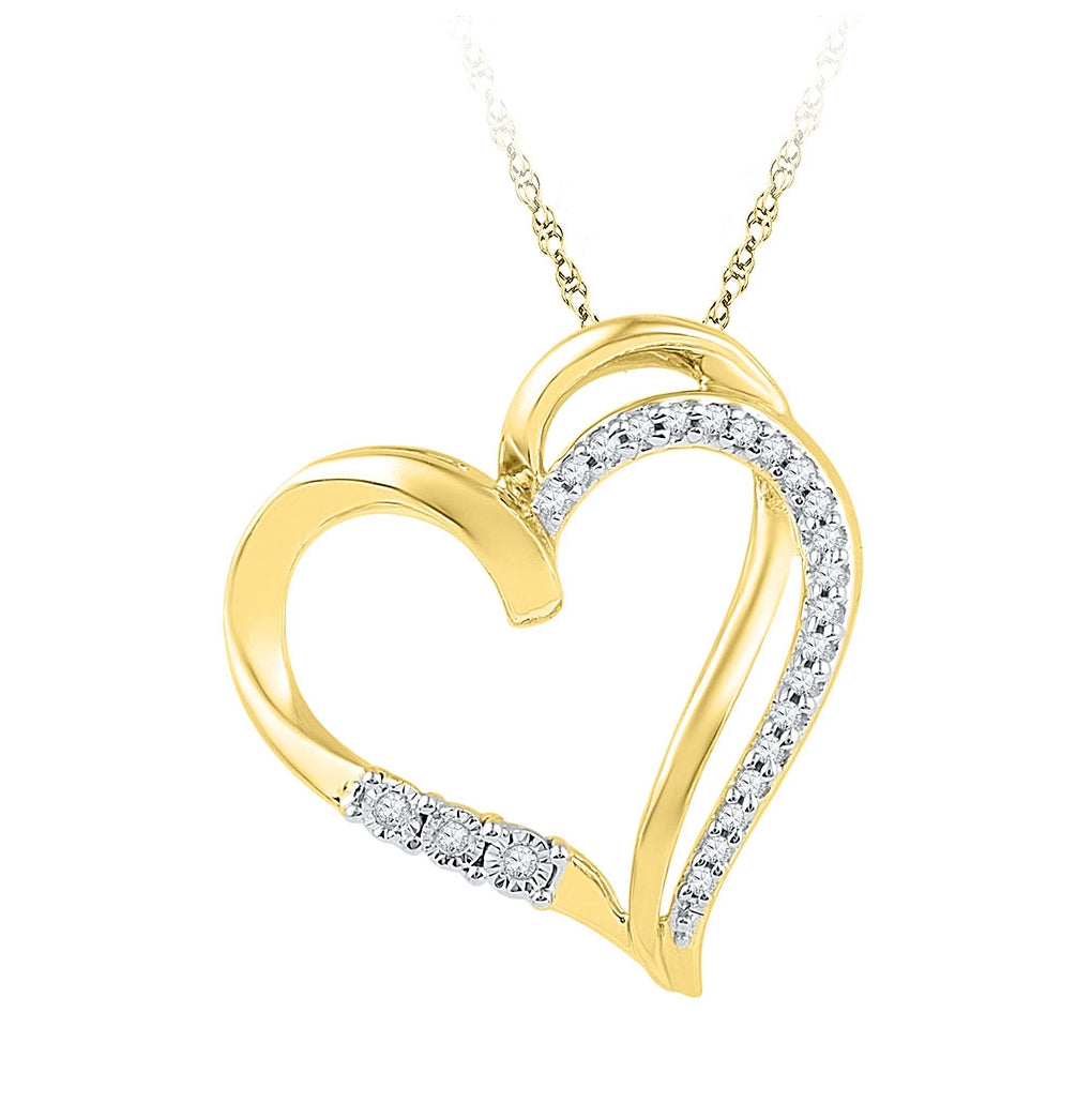 10kt Yellow Gold Womens Round Diamond Open-center Heart Pendant 1/10 Cttw