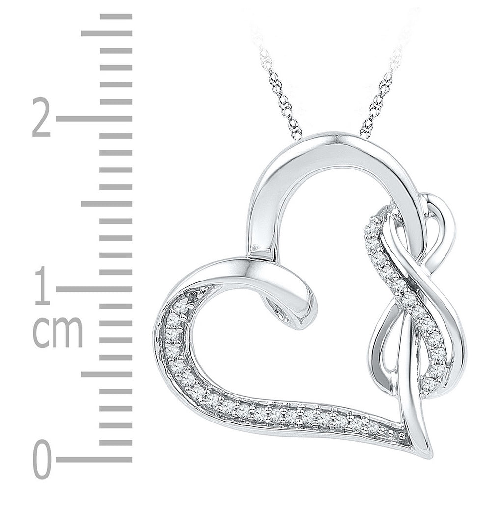 Sterling Silver Womens Round Diamond Linked Infinity Heart Pendant 1/8ctw, Width: 0.74 In