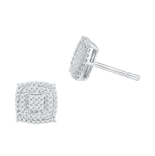 10kt White Gold Womens Round Diamond Square Cluster Screwback Earrings 1/2 Cttw