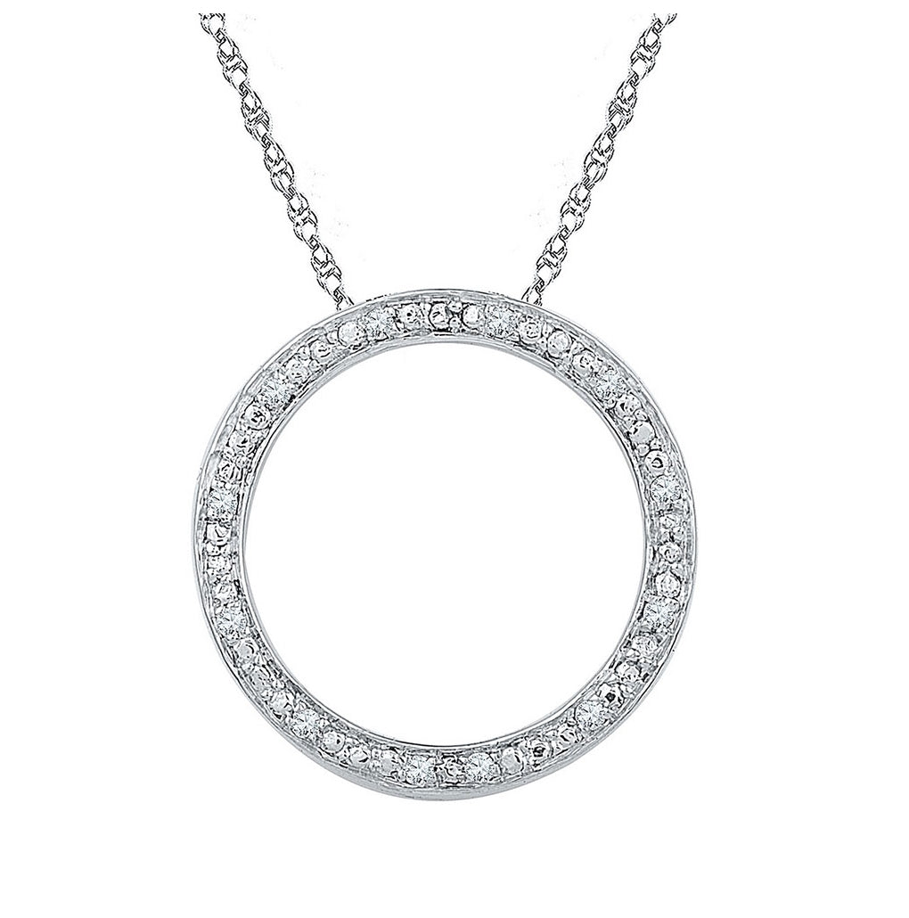 Sterling Silver Womens Round Diamond Circle Outline Pendant 1/20ctw, Width: 0.67 In
