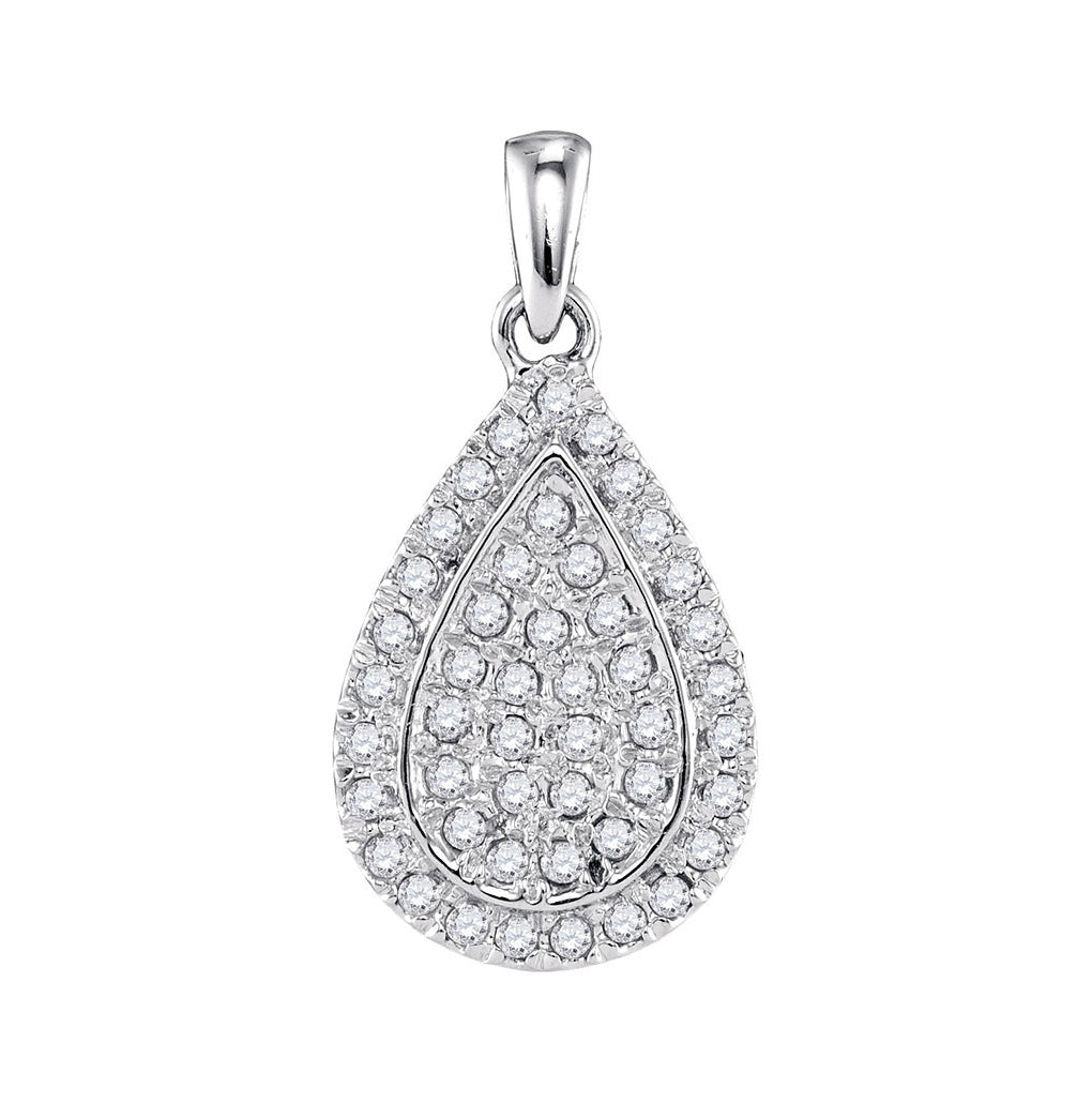 10K White Gold Womens Round Diamond Framed Teardrop Cluster Pendant 1/4 Cttw, Width: 0.37 In