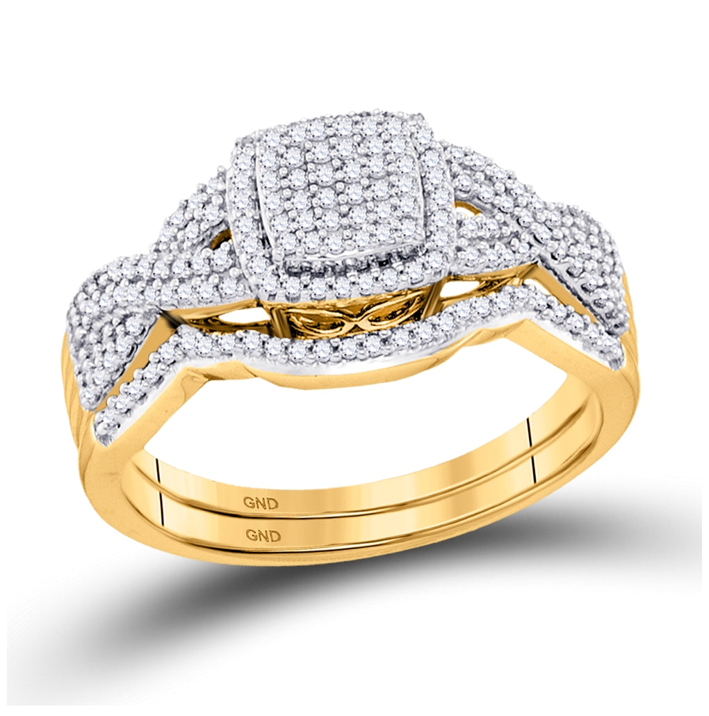 10K Yellow Gold Round Diamond Bridal Wedding Ring Band Set 3/8ctw, Womens Size: 5-10