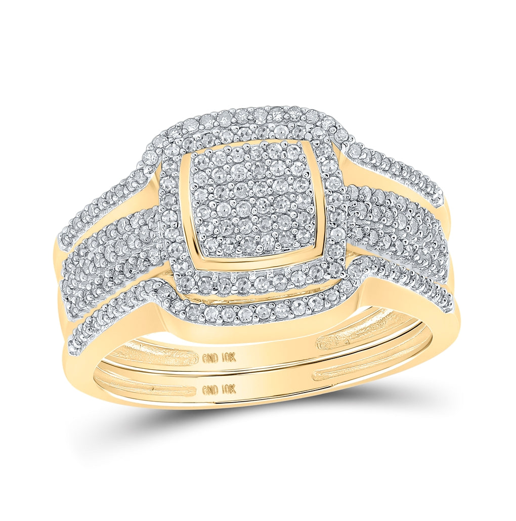 10K Yellow Gold Round Diamond Square Bridal Wedding Ring Band Set 1/2ctw, Womens Size: 5-10