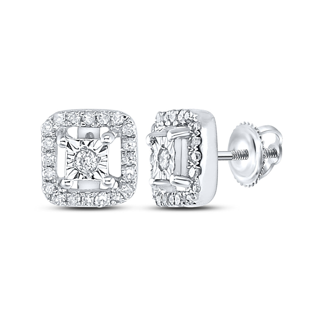 Sterling Silver Womens Round Diamond Square Earrings 1/5 Cttw