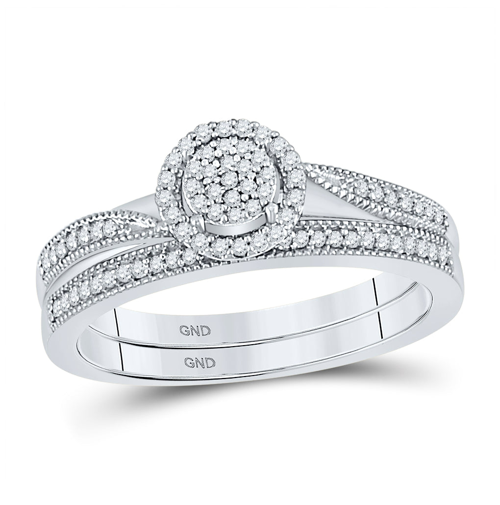 10K White Gold Round Diamond Bridal Wedding Ring Band Set 1/5 Cttw, Womens Size: 5-10