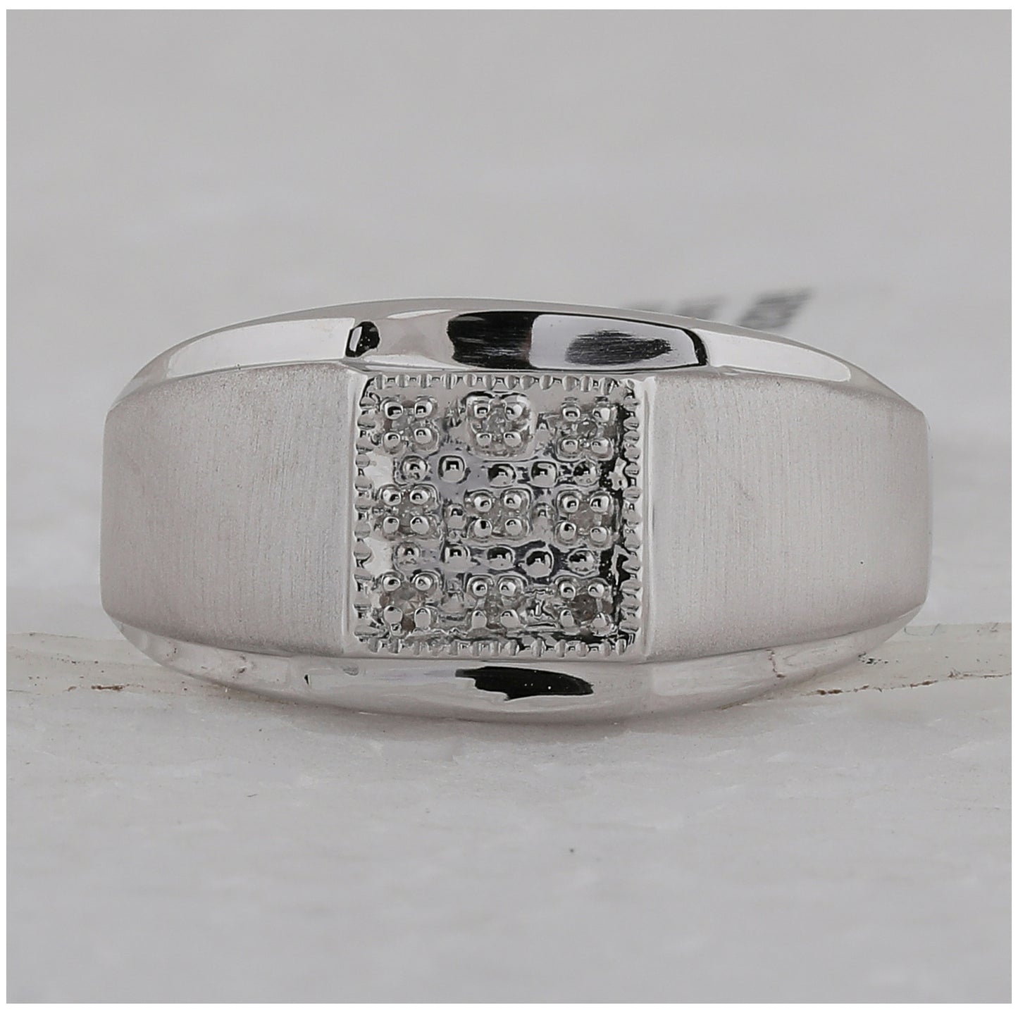 Sterling Silver Mens Round Diamond Square Cluster Ring .03 Cttw, Mens Size: 7-13