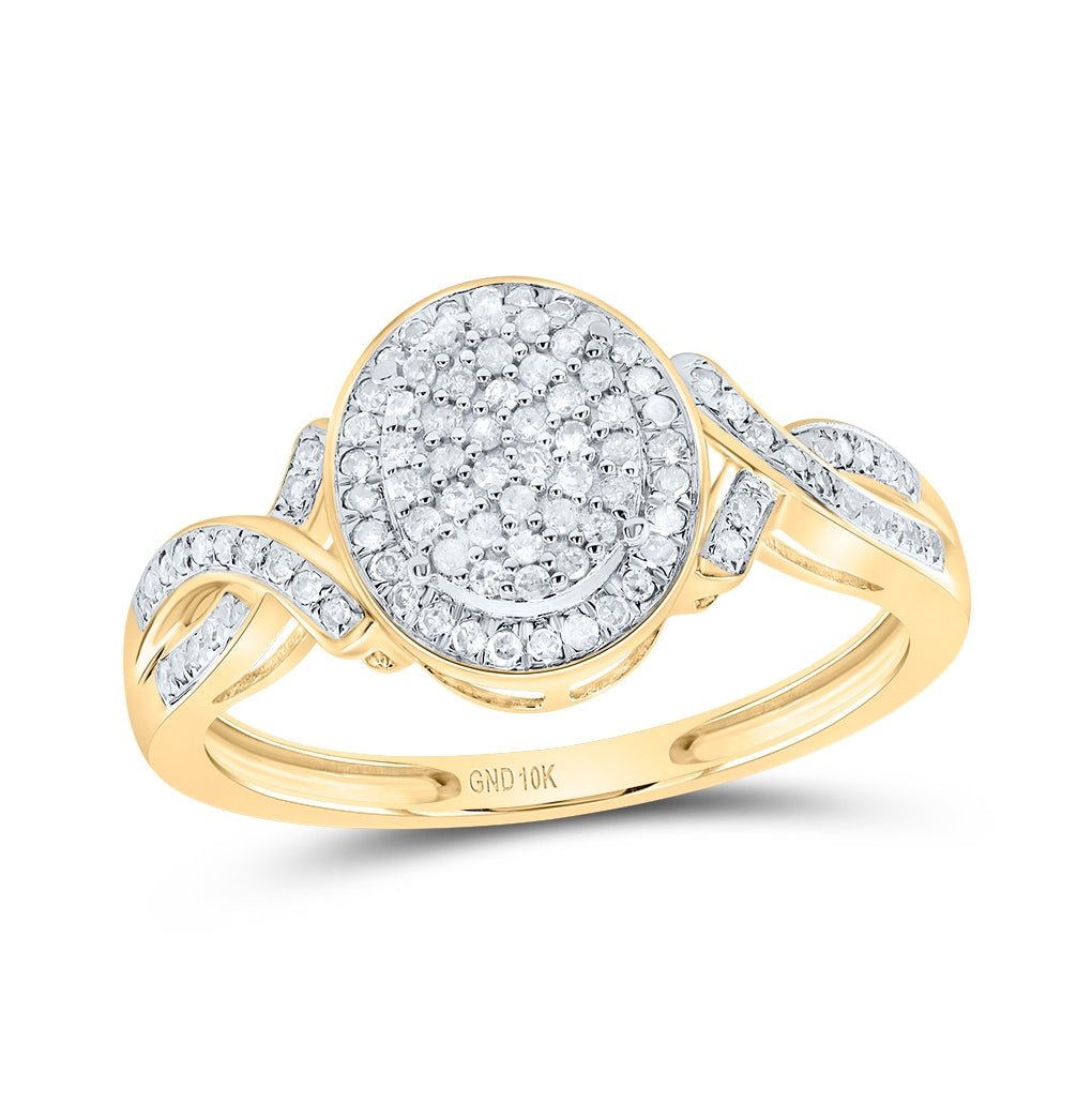 10K Yellow Gold Womens Round Diamond Oval Cluster Ring 1/4ctw, Womens Size: 5-10