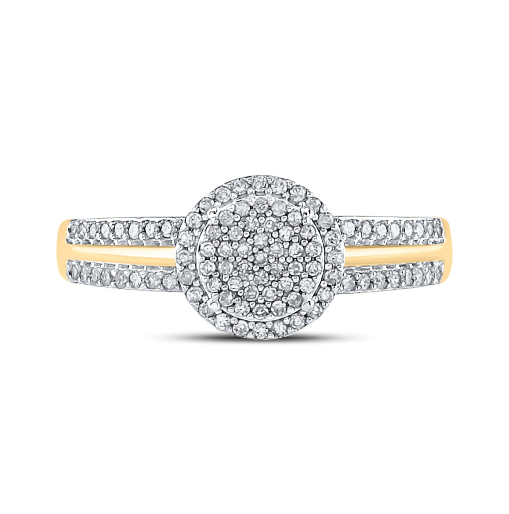 10K Yellow Gold Round Diamond Circle Cluster Bridal Wedding Engagement Ring 1/4 Cttw, Womens Size: 5-10