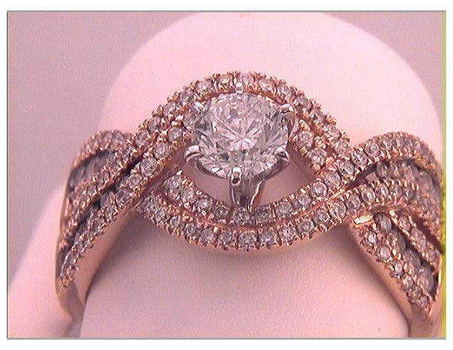 14kt Rose Gold 1 1/3ctw Diamond 5/8ct-crd Bridal Brown Ring