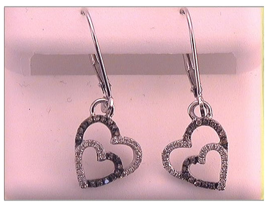10kt White Gold Womens Brown Diamond Double Heart Dangle Earrings 1/5 Cttw