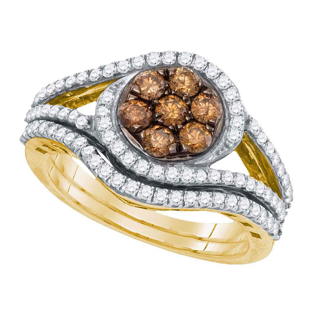10kt Yellow Gold Women's Round Brown Diamond Bridal Wedding Engagement Ring Band Set 1.00ctw