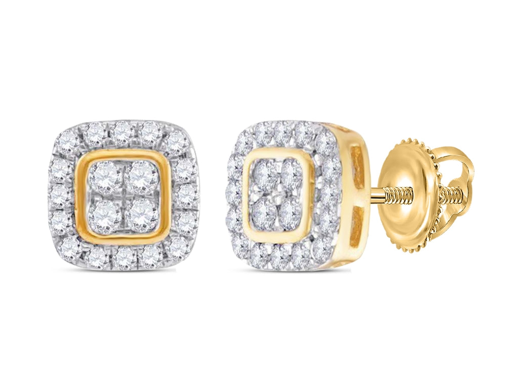 10K Yellow Gold Womens Round Diamond Square Cluster Stud Earrings 1/5 Cttw