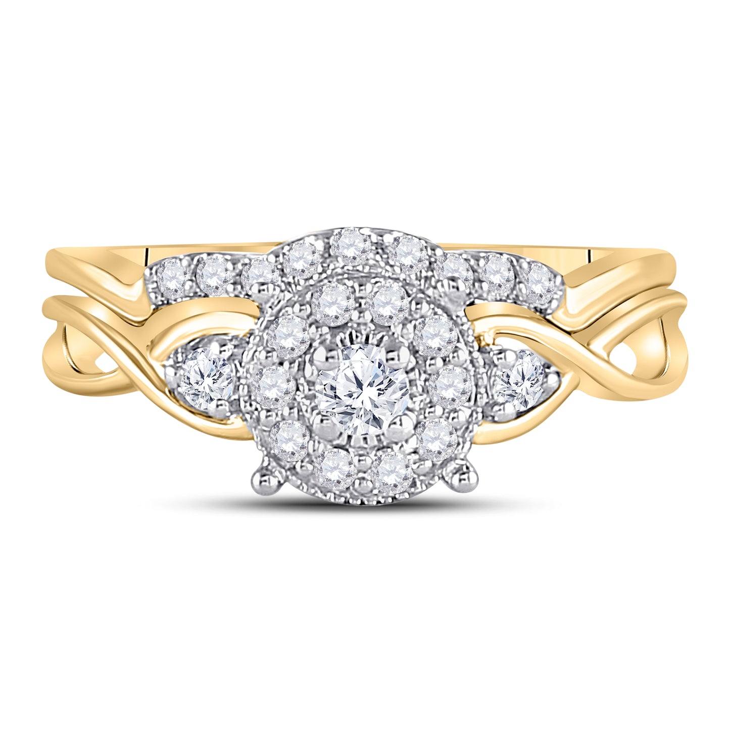 10kt Yellow Gold Womens Round Diamond Halo Twist Bridal Wedding Engagement Ring Band Set 1/3 Cttw