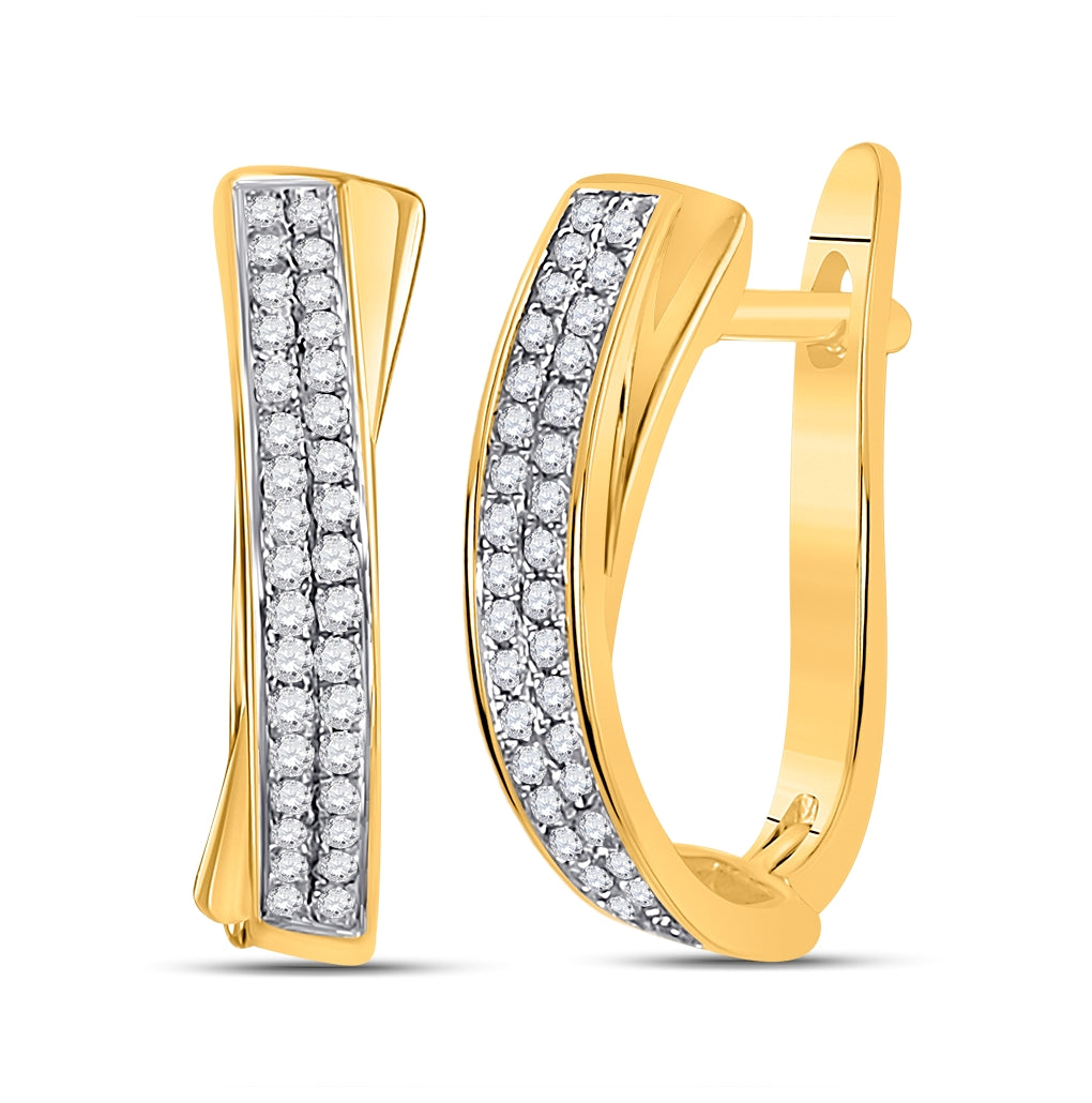 10K Yellow Gold Womens Round Pave-set Diamond Hoop Earrings 1/6 Cttw, Length: 0.58 In, Width: 0.15 In
