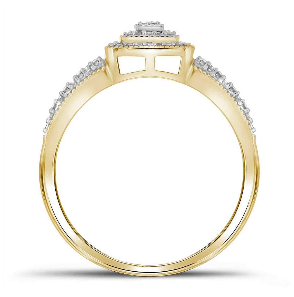 10K Yellow Gold Round Diamond Square Cluster Bridal Wedding Engagement Ring 1/6 Cttw, Womens Size: 5-10
