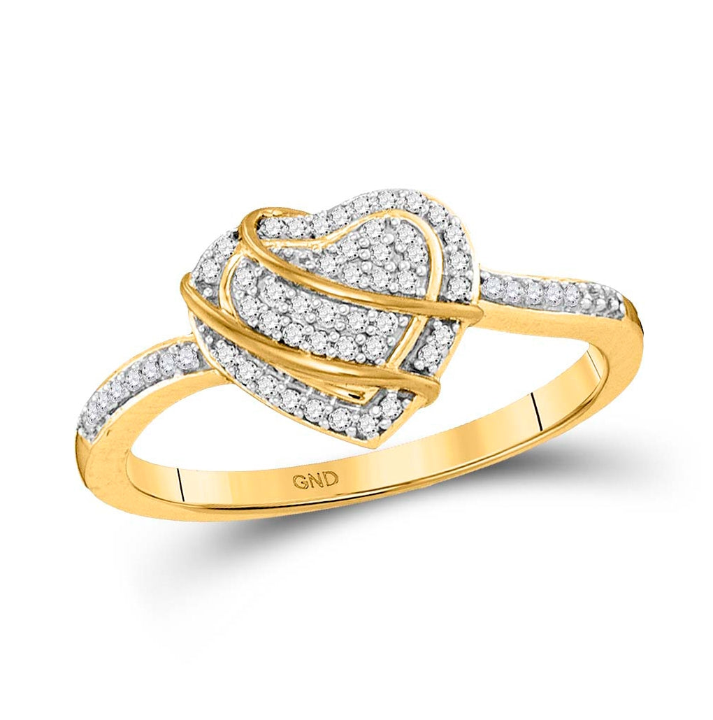 10K Yellow Gold Womens Round Dia. Heart Ring 1/6ctw, Women's Size: 5-10