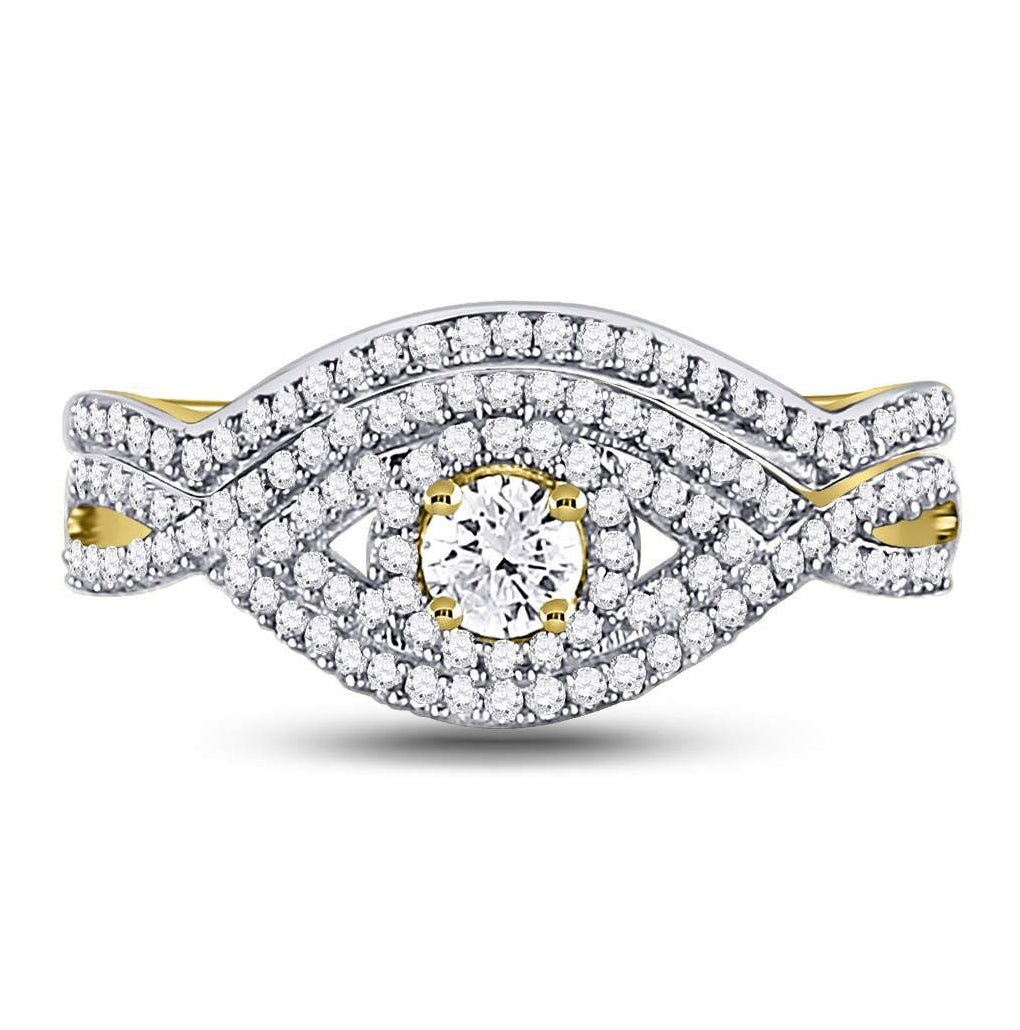 10kt Yellow Gold Womens Round Diamond Twist Bridal Wedding Engagement Ring Band Set 1/2 Cttw