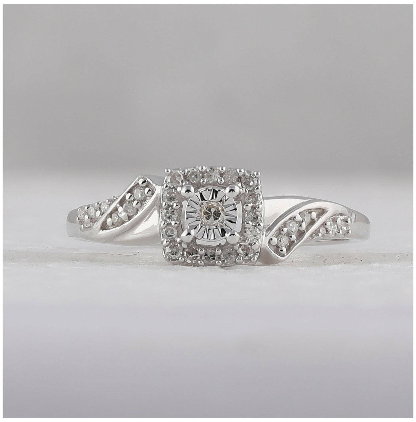 Sterling Silver Womens Round Diamond Square Ring 1/6ctw, Womens Size: 5-10
