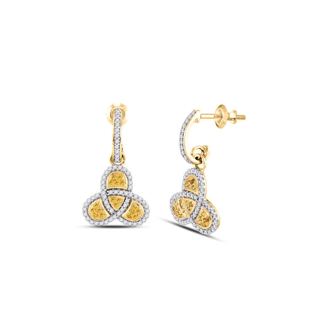 10kt Yellow Gold Womens Round Yellow Color Enhanced Diamond Triquetra Dangle Earrings 1/2 Cttw