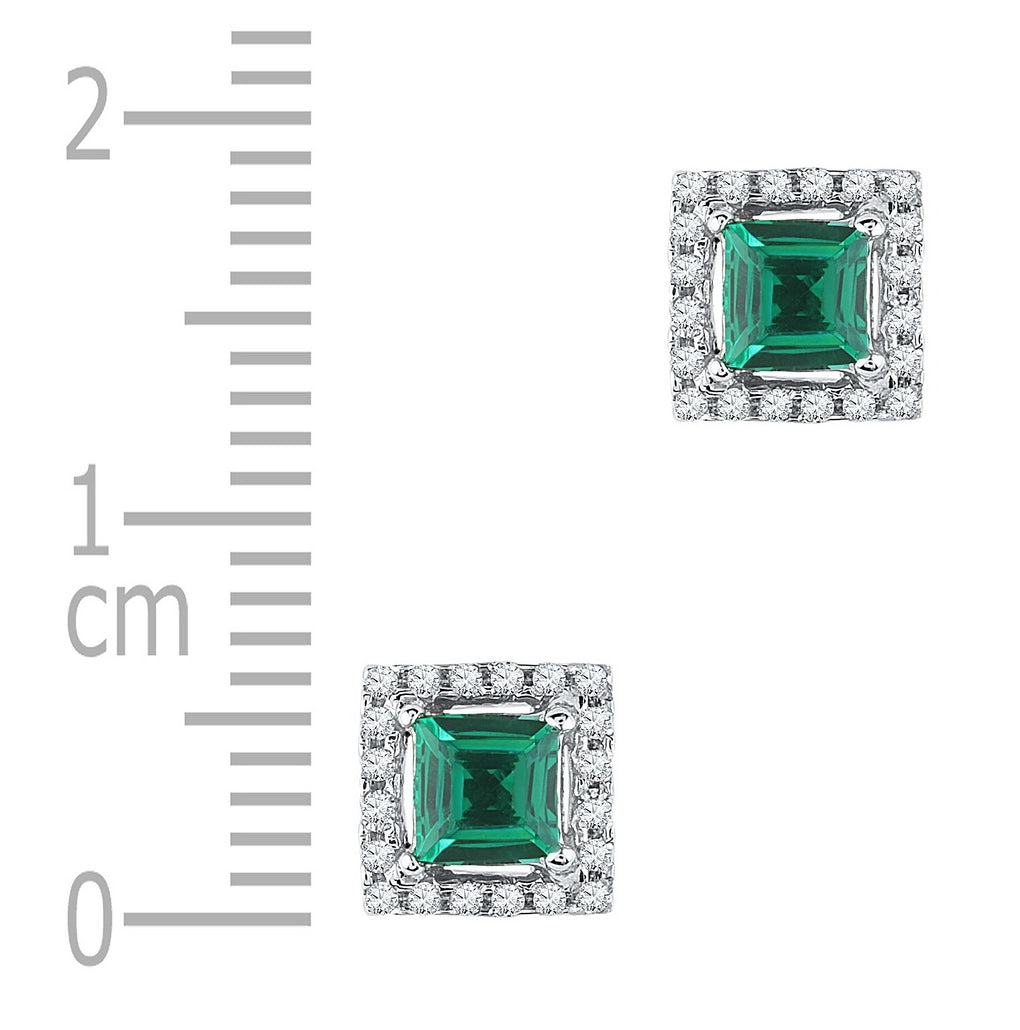 10K White Gold Womens Princess Synthetic Emerald Stud Earrings 1/8 Cttw, Length: 0.26 In, Width: 0.26 In