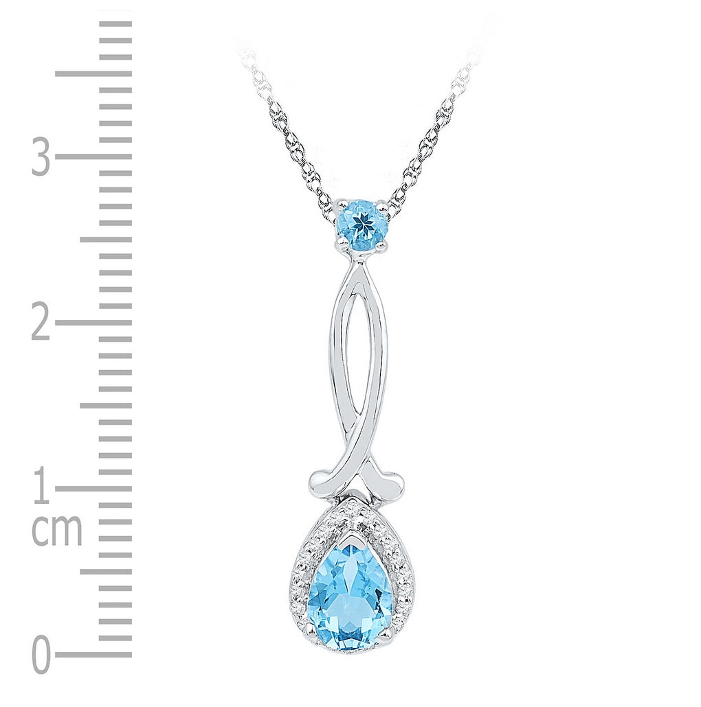 10kt White Gold Womens Pear Lab-created Blue Topaz Diamond Solitaire Pendant 1.00 Cttw