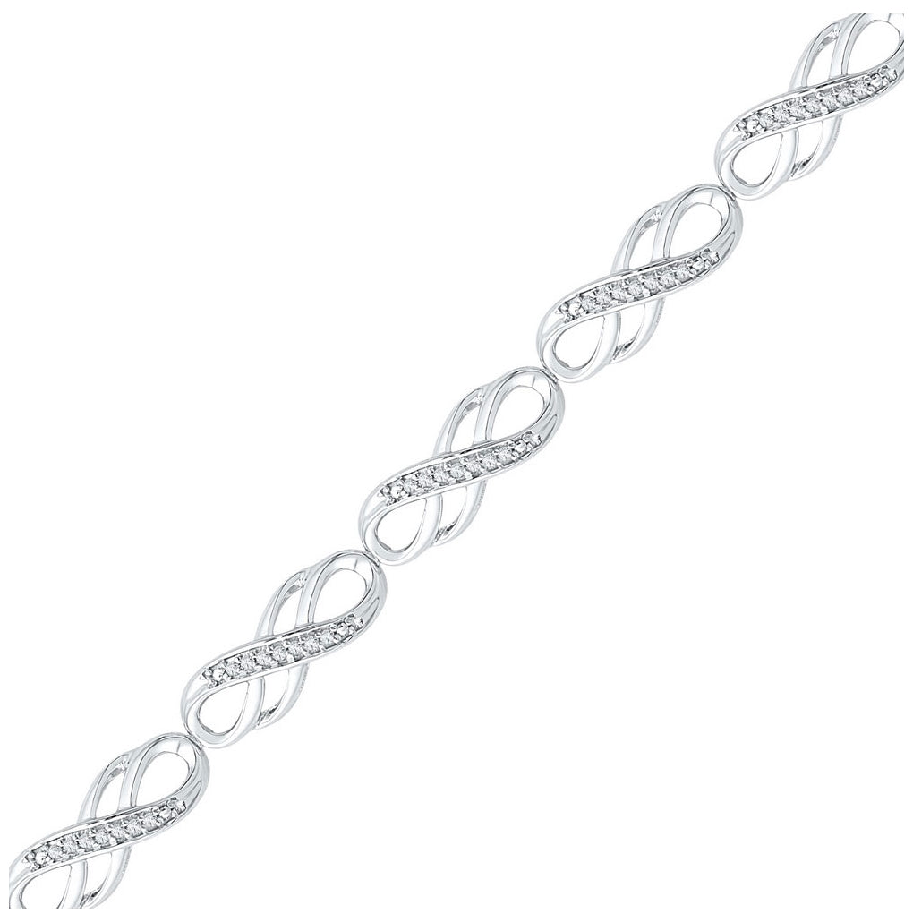 10K White Gold Womens Round Diamond Infinity Bracelet 1/4 Cttw