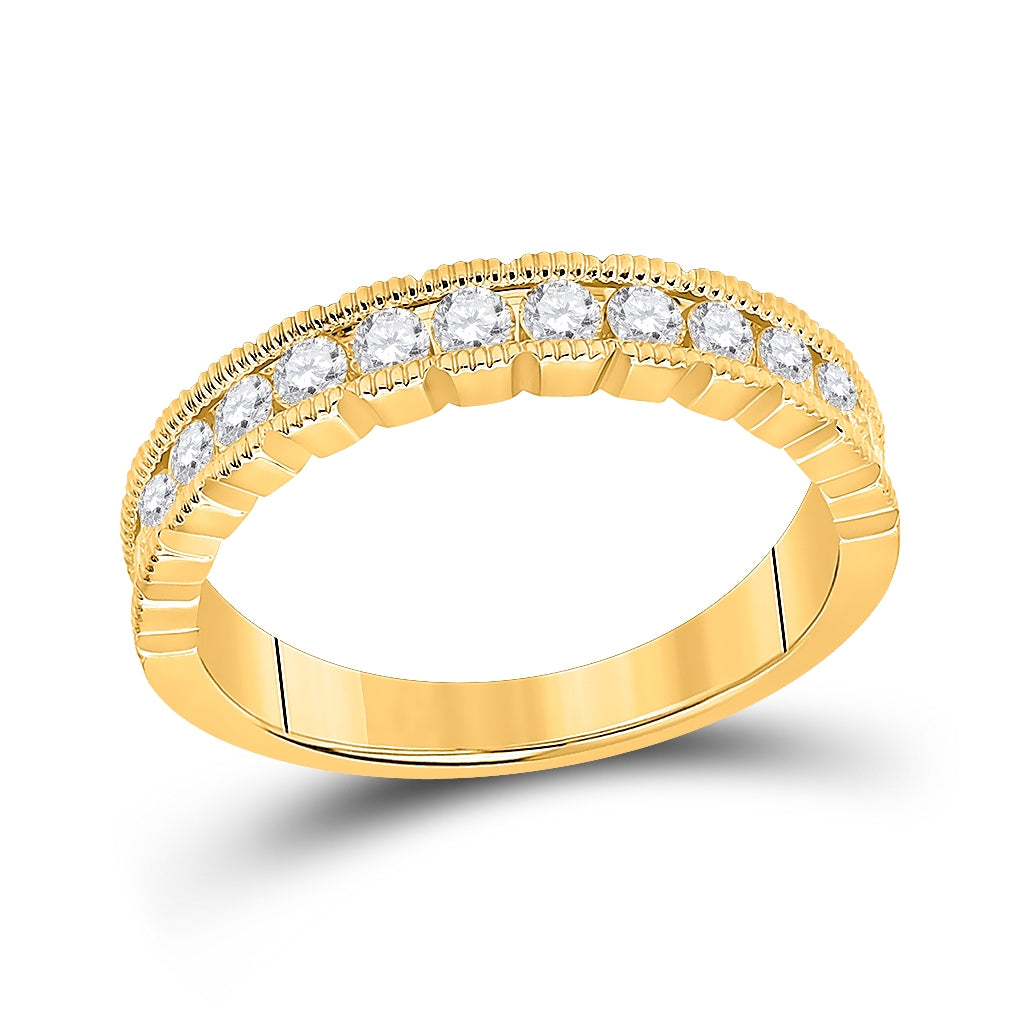 14K Yellow Gold Womens Round Diamond Single Row Band Ring 1/2 Cttw, Womens Size: 5-10