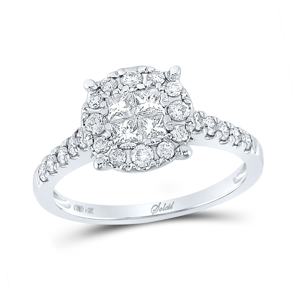 14K White Gold Princess Diamond Cluster Bridal Wedding Engagement Ring 3/4 Cttw, Womens Size: 5-10