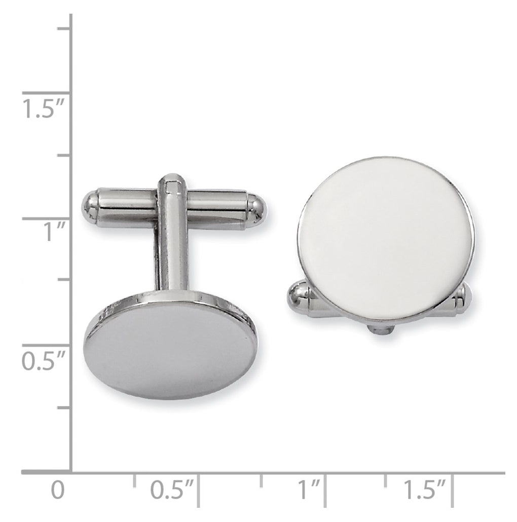 Kelly Waters Rhodium-plated Polished Round Engravable Cuff Links – Elegant Jewelry Gift for Birthday, Anniversary, Engagement, Wedding