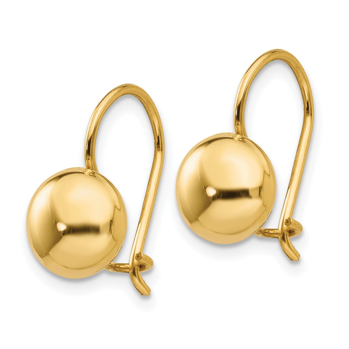 14K Yellow Gold Polished 8mm Button Kidney Wire Earrings