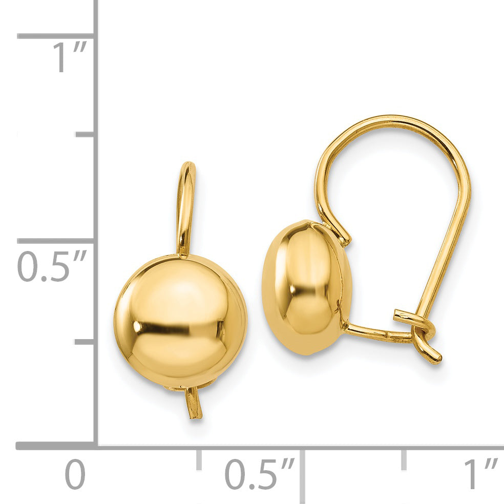 14K Yellow Gold Polished 8mm Button Kidney Wire Earrings