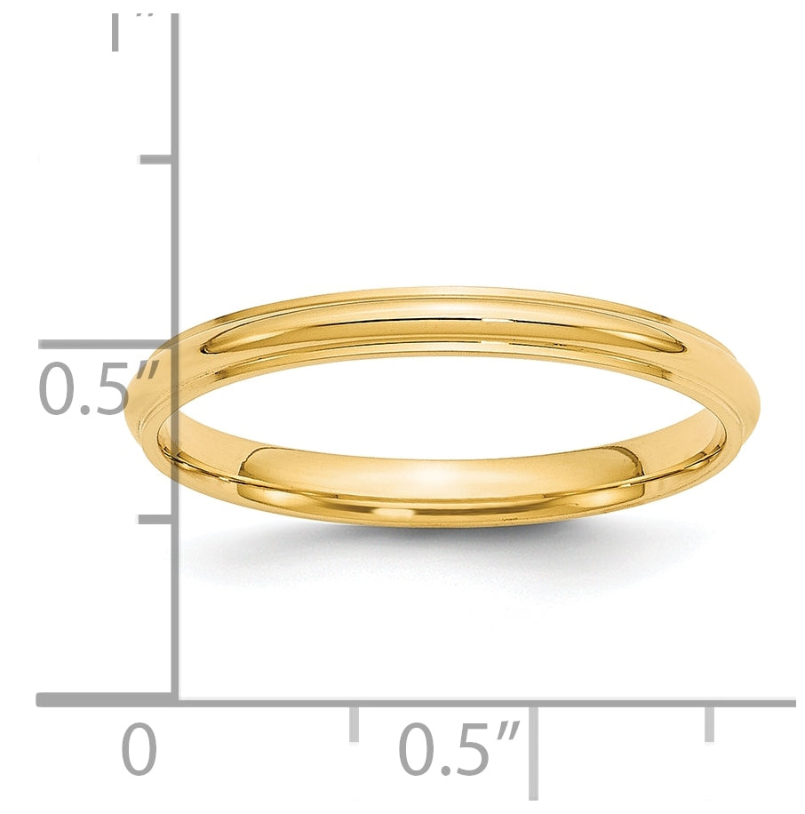14k Yellow Gold 2.5mm Half Round with Edge Wedding Band Size 5