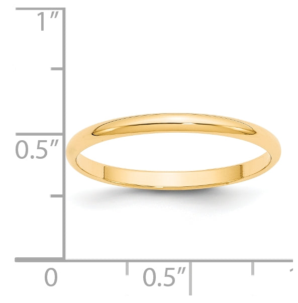 14k Yellow Gold 2mm Lightweight Half Round Wedding Band Size 5.5