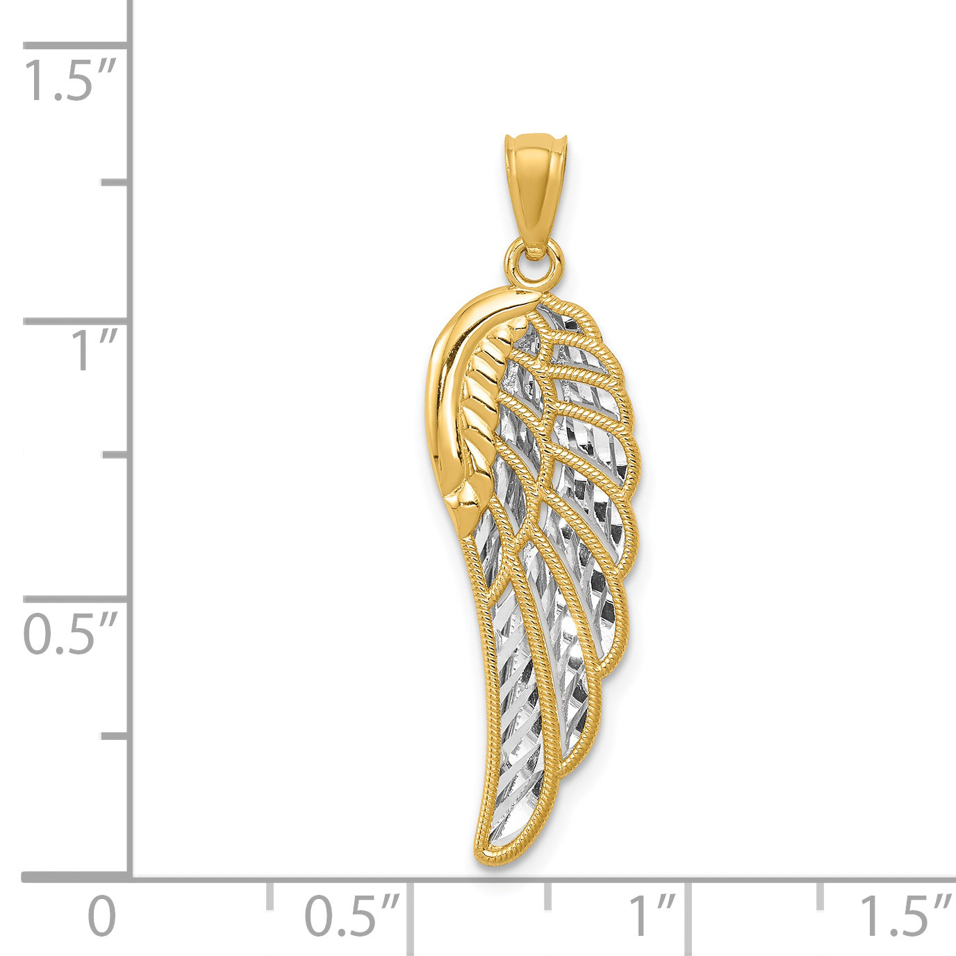 14k Yellow Gold and Rhodium Polished Two Level Angel Wing Pendant