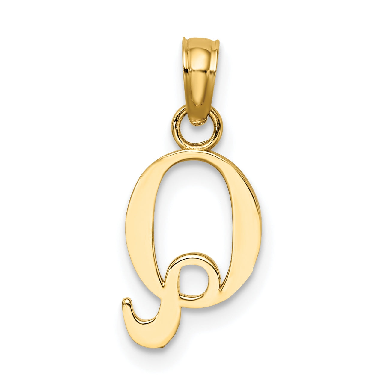 14K Yellow Gold Polished Block Letter Q Initial Pendant