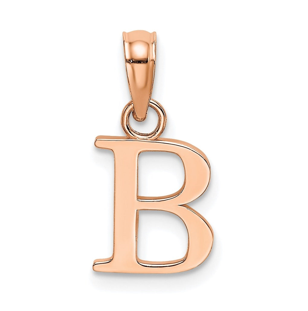 14K Rose Gold Polished Block Letter B Initial Pendant