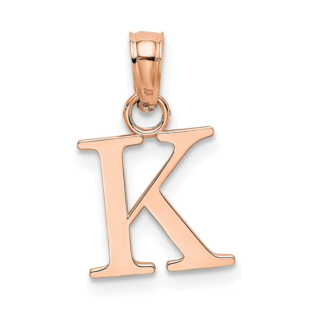 14K Rose Gold Polished Block Letter K Initial Pendant