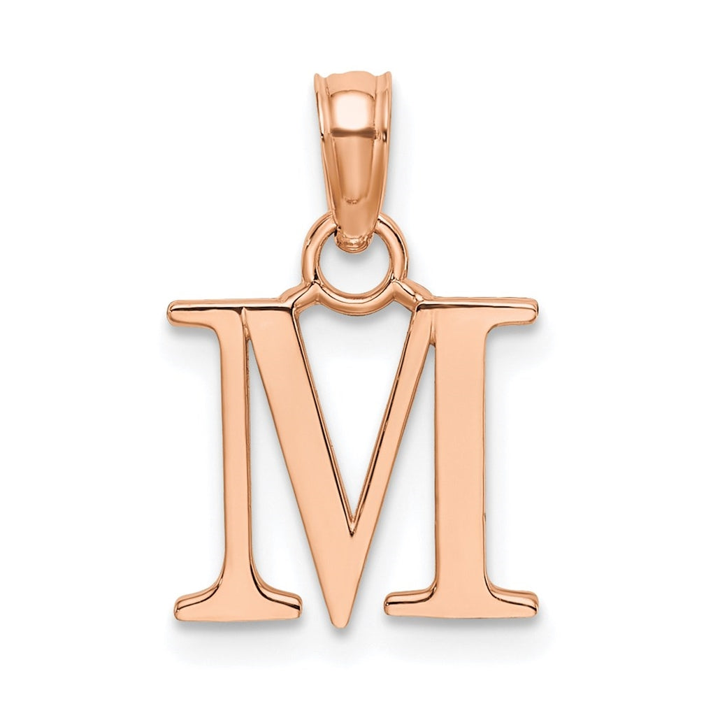 14K Rose Gold Polished Block Letter M Initial Pendant