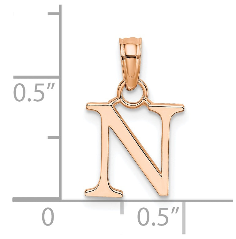 14K Rose Gold Polished Block Letter N Initial Pendant