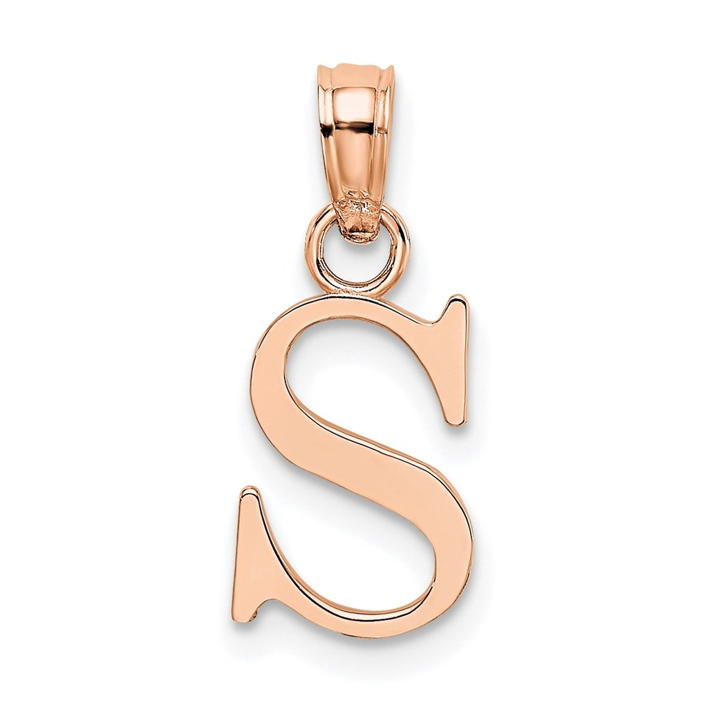 14K Rose Gold Polished Block Letter S Initial Pendant