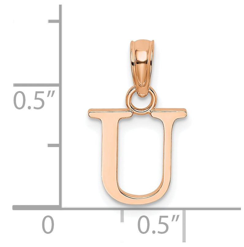 14K Rose Gold Polished Block Letter U Initial Pendant