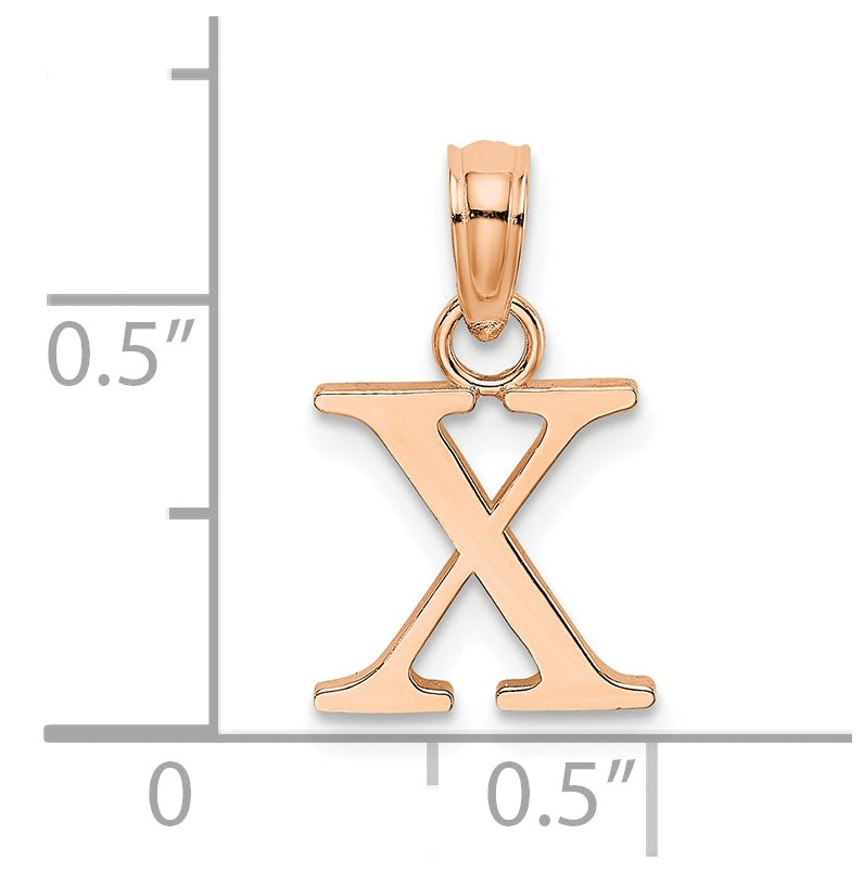 14K Rose Gold Polished Block Letter X Initial Pendant