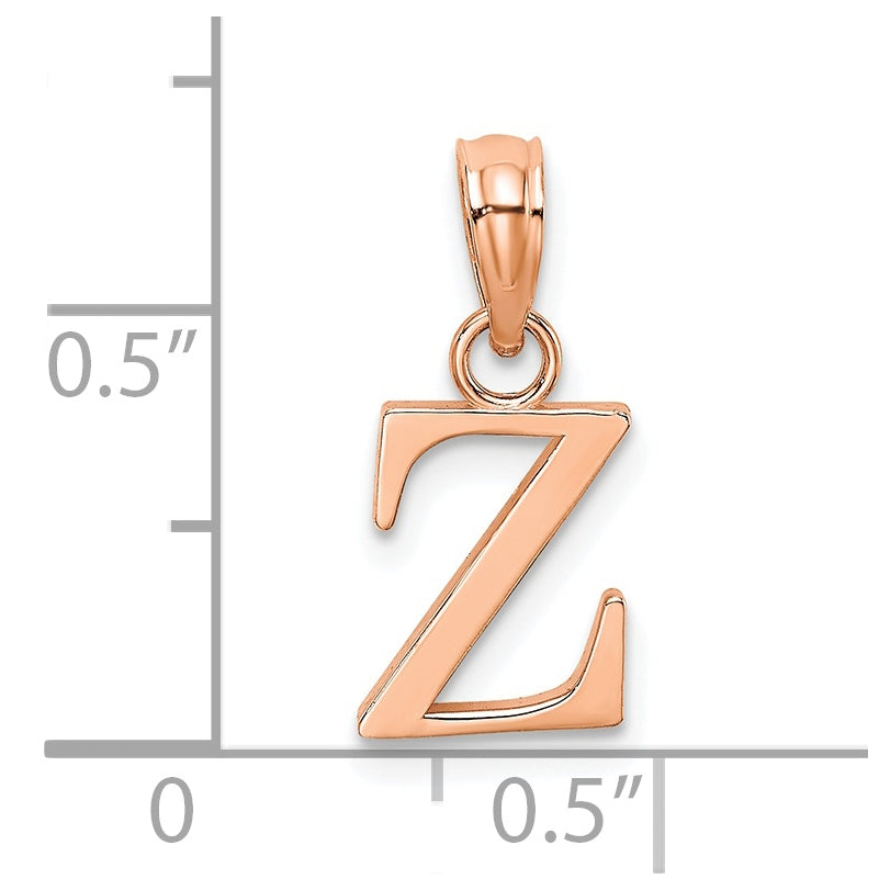 14K Rose Gold Polished Block Letter Z Initial Pendant