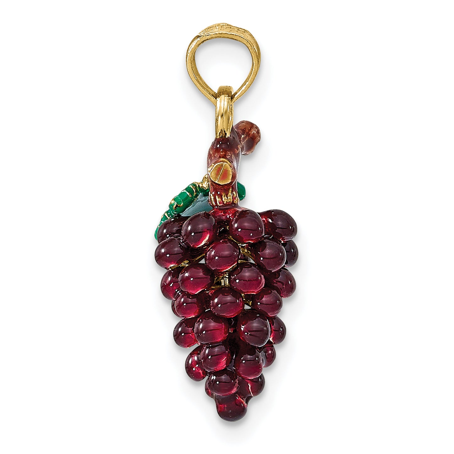 14K Yellow Gold 3-D ENAMEL PURPLE GRAPES W/STEM & LEAF