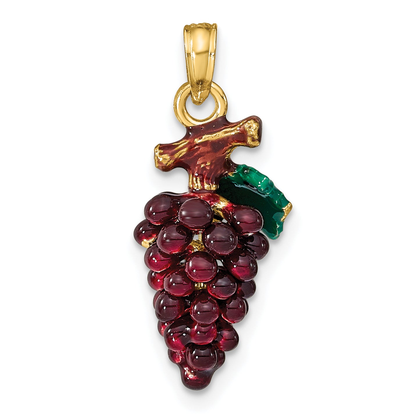 14K Yellow Gold 3-D ENAMEL PURPLE GRAPES W/STEM & LEAF