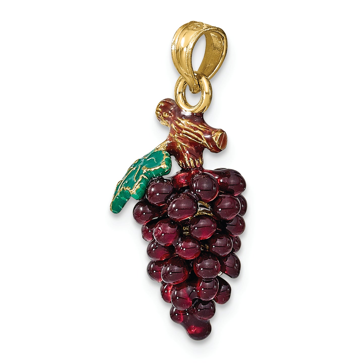14K Yellow Gold 3-D ENAMEL PURPLE GRAPES W/STEM & LEAF