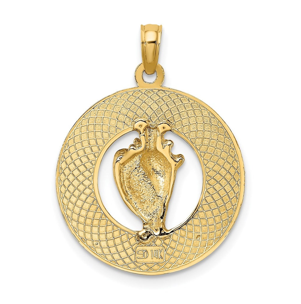14K Yellow Gold SARASOTA Circle w/ Enamel Conch Shell Charm – Elegant Jewelry Gift for Birthday, Anniversary, Engagement, Wedding