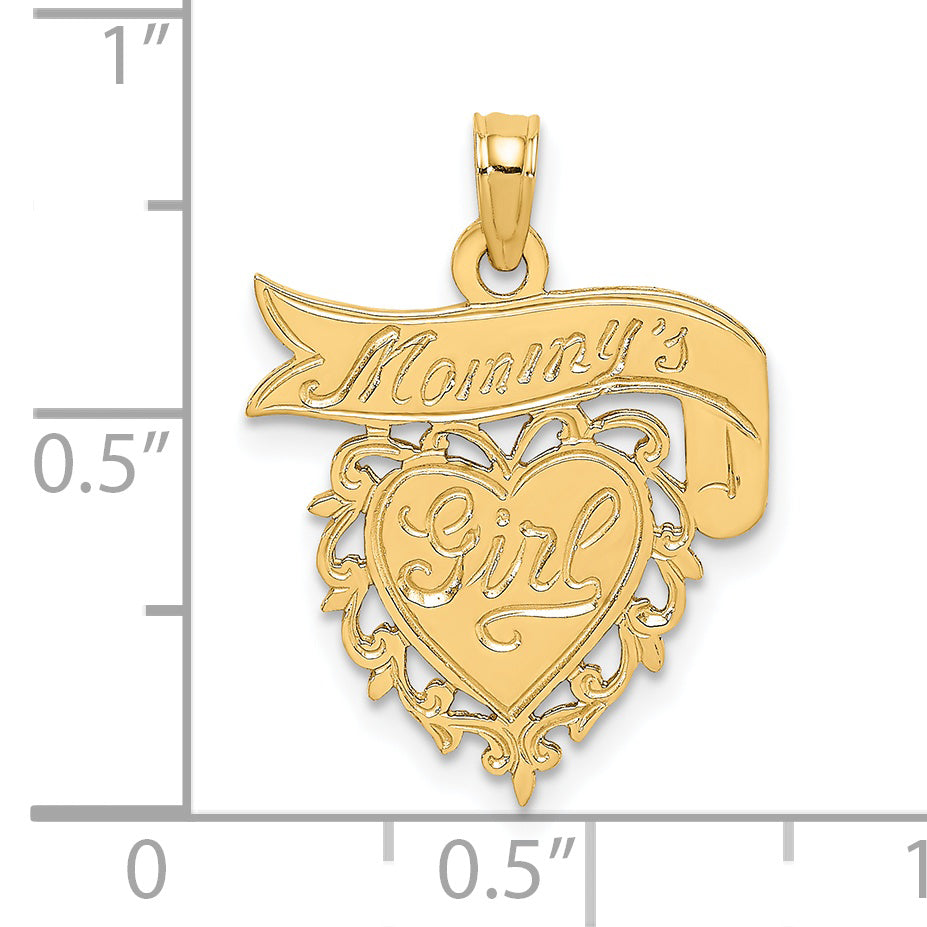 14K Yellow Gold MOMMY'S GIRL In Heart w/Banner Charm